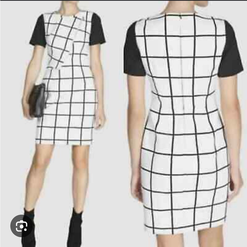 Karen Millen Black and White Windowpane Short Sleeve Sheath Dress Size 8